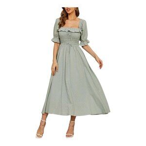 R. Yiposha Swiss Dot Dress Small Short Sleeve Mint Cottagecore Western Midi